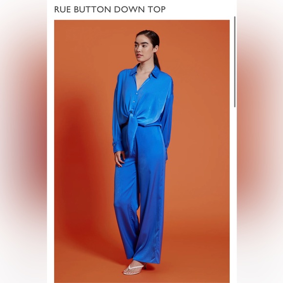 Lucy Paris Rue Button Down Tie Front Top Royal Blue Size L - Picture 2 of 10